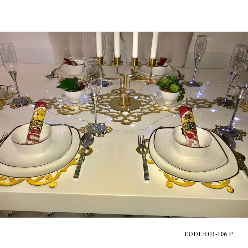 ست زیر بشقابی و رانر شش نفره طلایی مدل 106