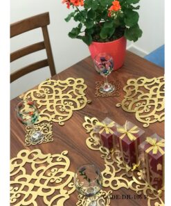 ست زیر بشقابی و رانر شش نفره طلایی مدل 106