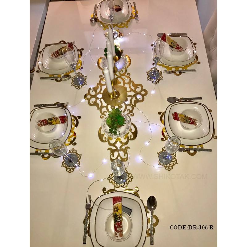 ست زیر بشقابی و رانر شش نفره طلایی مدل 106