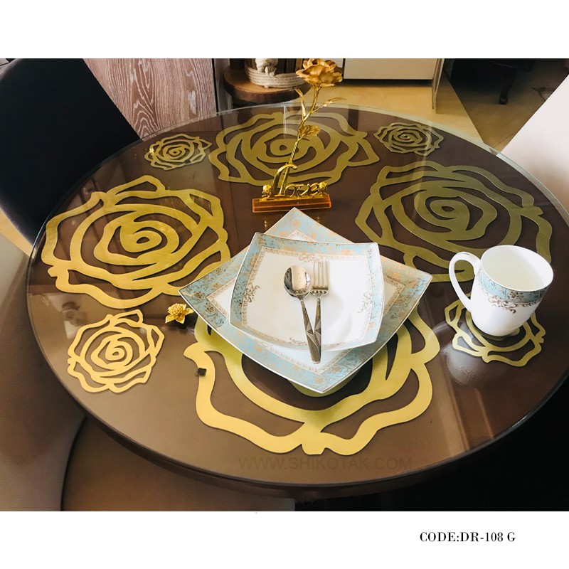 ست زیر بشقابی و زیر لیوانی شش نفره طلایی مدل 108