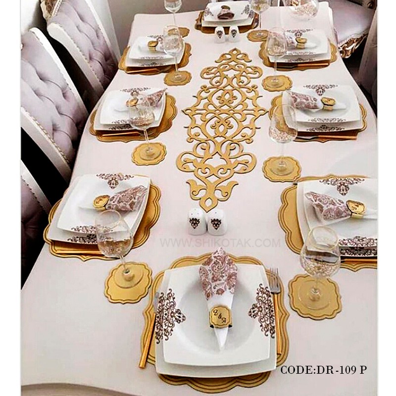 ست رومیزی ناهارخوری شش نفره طلایی مدل 109