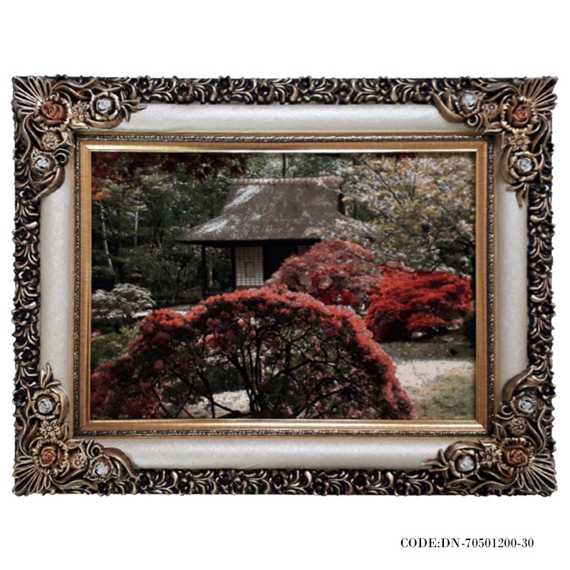 تابلو فرش رنگی طرح کلبه پاییزی