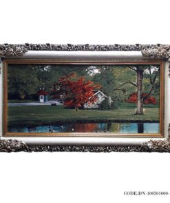 تابلوفرش ماشینی طرح کلبه کنار برکه