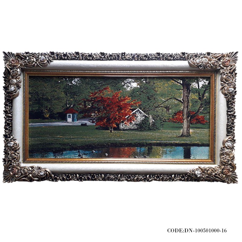 تابلوفرش ماشینی طرح کلبه کنار برکه