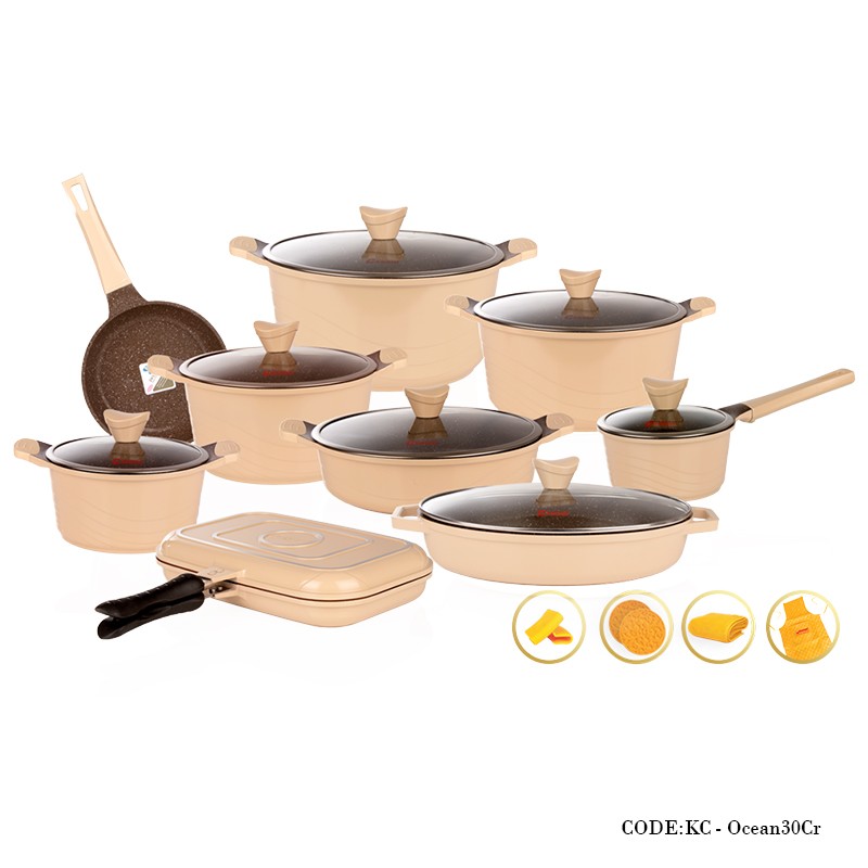 سرویس قابلمه گرانیتی 30 پارچه مدل اوشن کرم رنگ