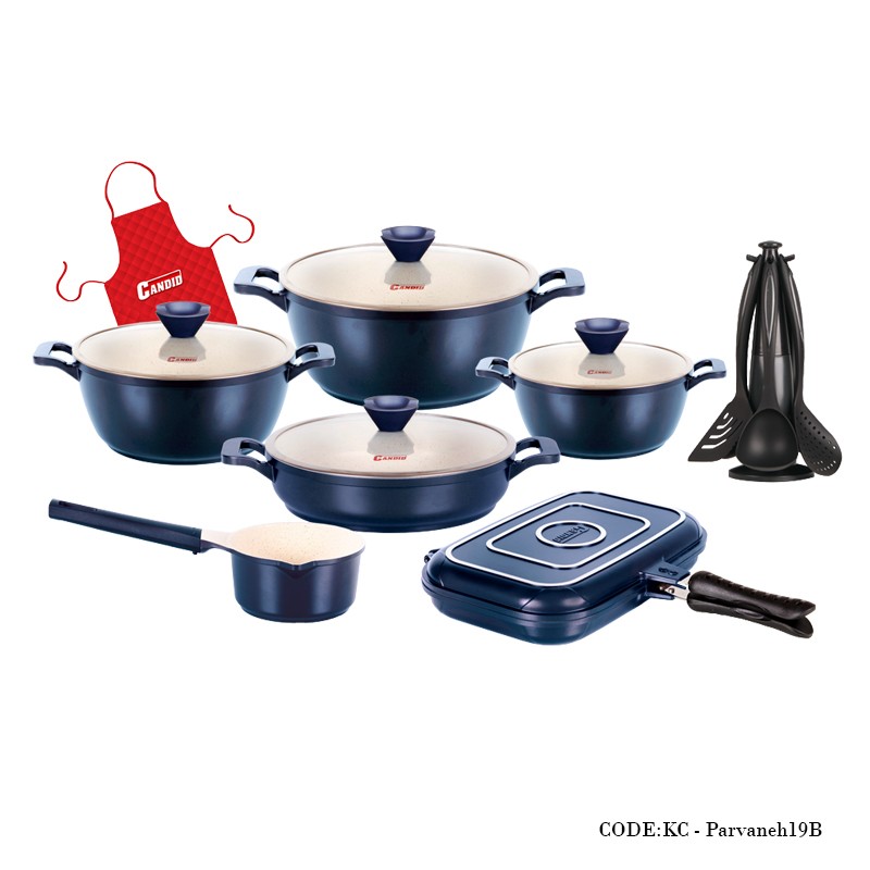 سرویس قابلمه گرانیتی 19 پارچه مدل پروانه سرمه ای