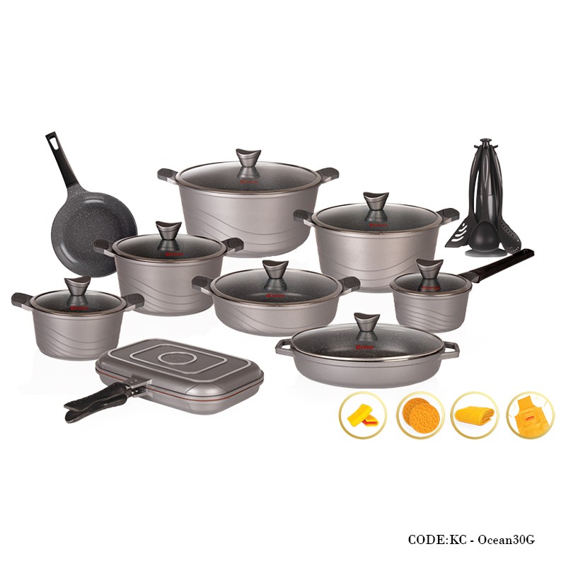 سرویس قابلمه گرانیتی 30 پارچه مدل اوشن دودی رنگ