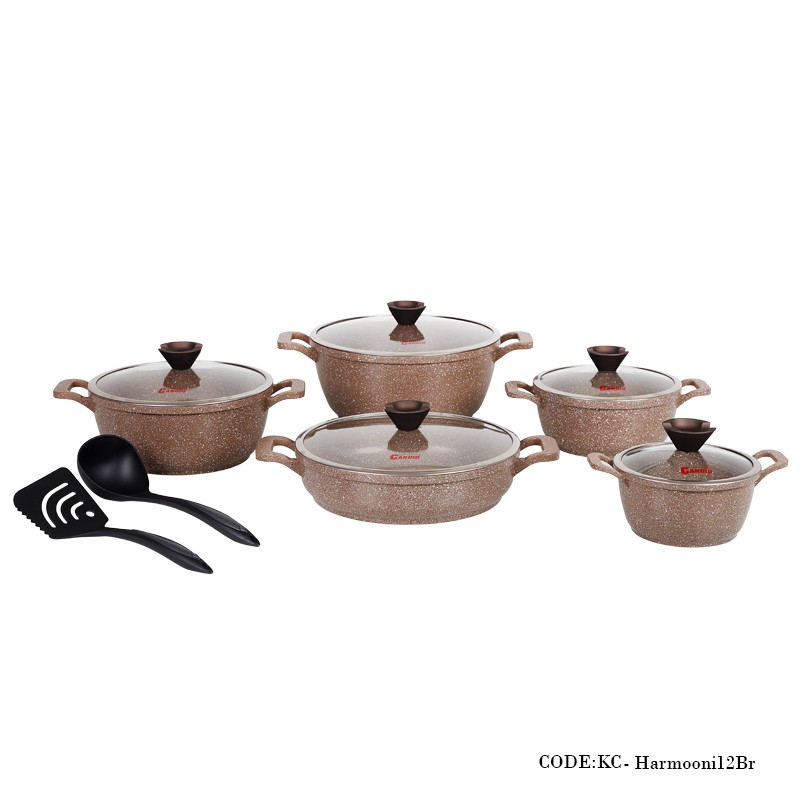 سرویس قابلمه گرانیتی 12 پارچه مدل هارمونی دورو قهوه ای