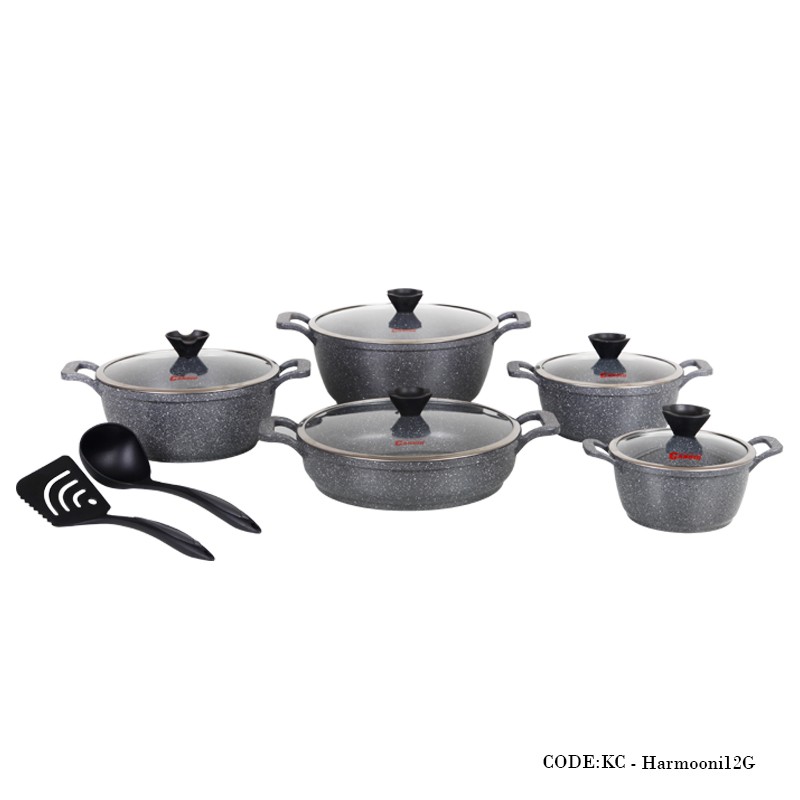 ست قابلمه گرانیتی 12 پارچه مدل هارمونی دورو خاکستری