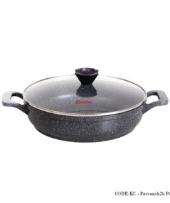 تابه دو دسته گرانیتی سایز 28 مدل پروانه دورو خاکستری