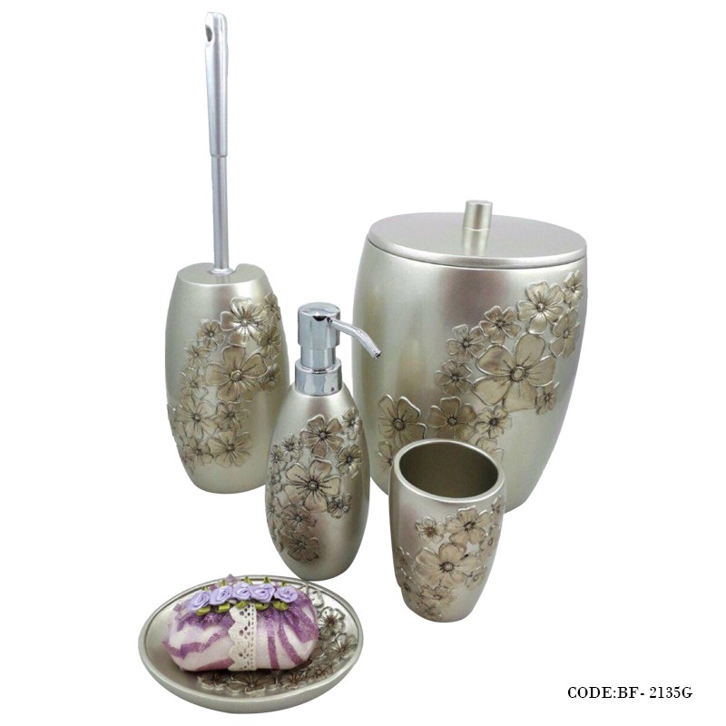 لوازم سرویس بهداشتی طرح گل طلایی مدل 2135