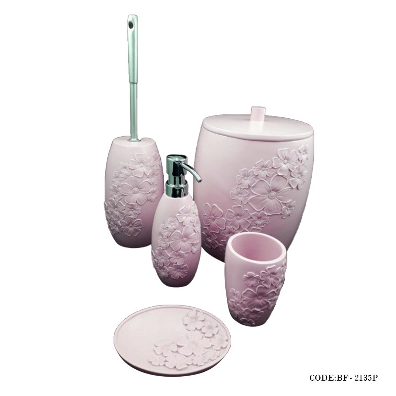 لوازم سرویس بهداشتی طرح گل صورتی مدل 2135