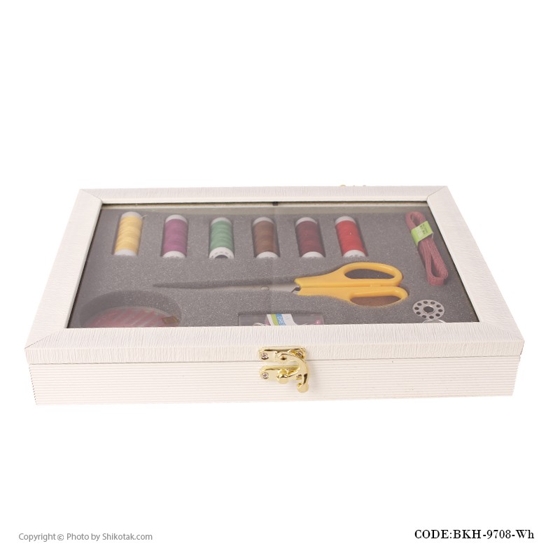 جعبه لوازم خیاطی سفید مستطیلی چوبی مدل 9708