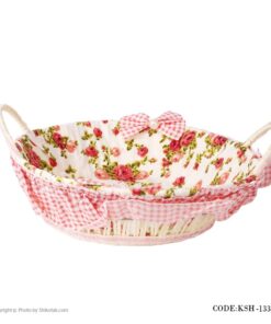 سبد نان حصیری سفید طرح گرد طرح باغ گل