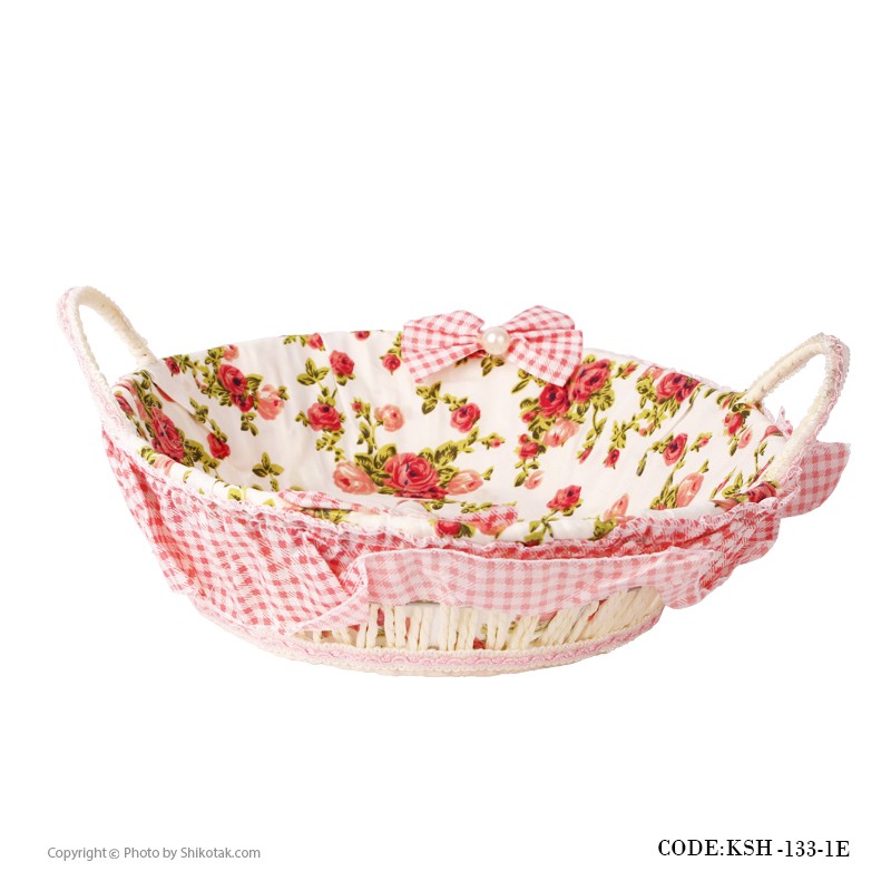 سبد نان حصیری سفید طرح گرد طرح باغ گل