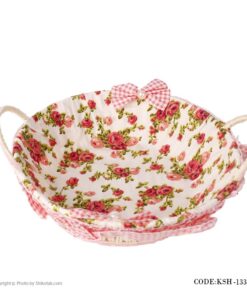 سبد نان حصیری سفید طرح گرد طرح باغ گل