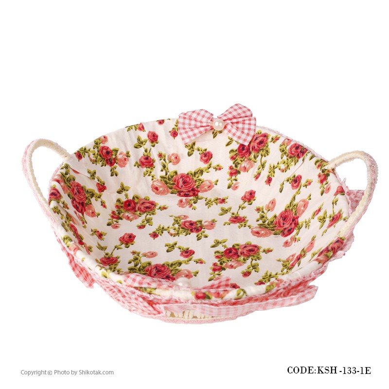 سبد نان حصیری سفید طرح گرد طرح باغ گل