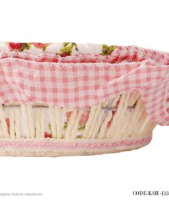 سبد نان حصیری سفید طرح گرد طرح باغ گل