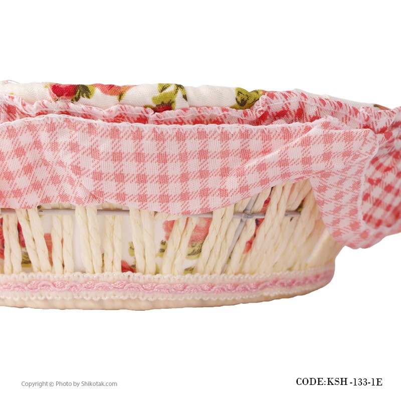 سبد نان حصیری سفید طرح گرد طرح باغ گل