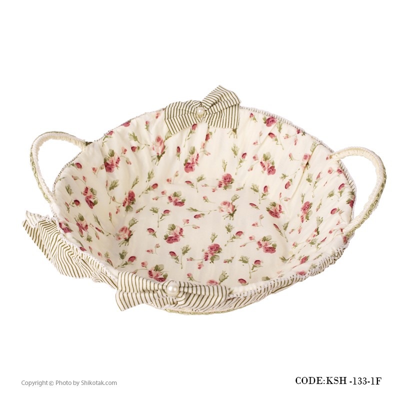 سبد حصیری نان طرح گرد طرح Pink Rose