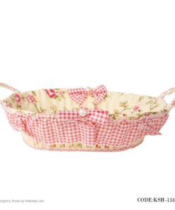 سبد نان حصیری صورتی بیضی طرح بوته رز