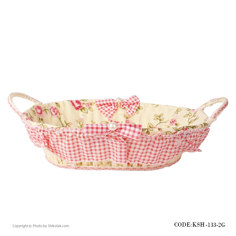 سبد نان حصیری صورتی بیضی طرح بوته رز