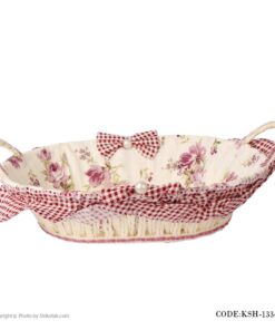 سبد نان و سبزی حصیری صورتی بیضی طرح Rose