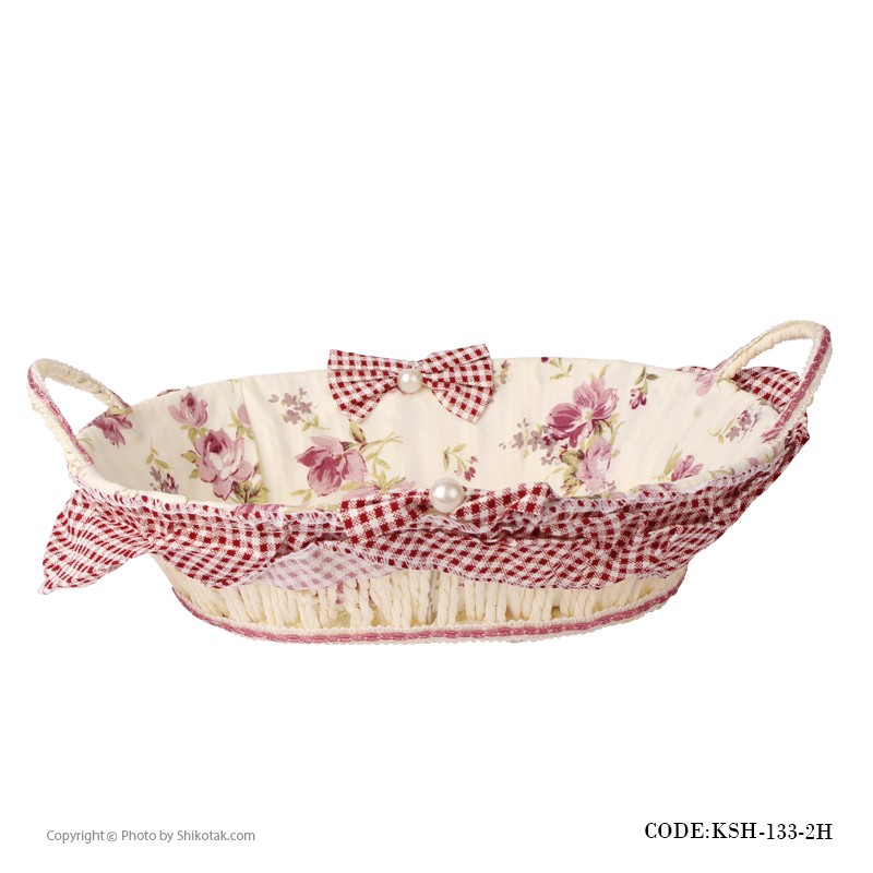 سبد نان و سبزی حصیری صورتی بیضی طرح Rose