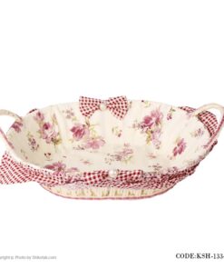 سبد نان و سبزی حصیری صورتی بیضی طرح Rose