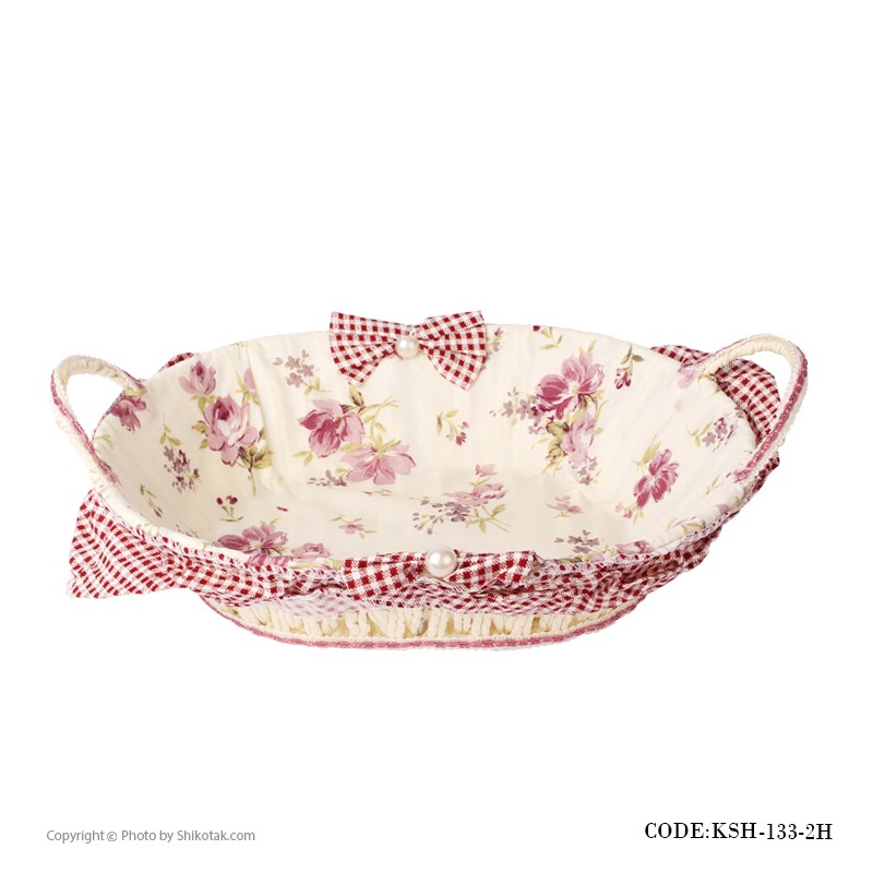 سبد نان و سبزی حصیری صورتی بیضی طرح Rose