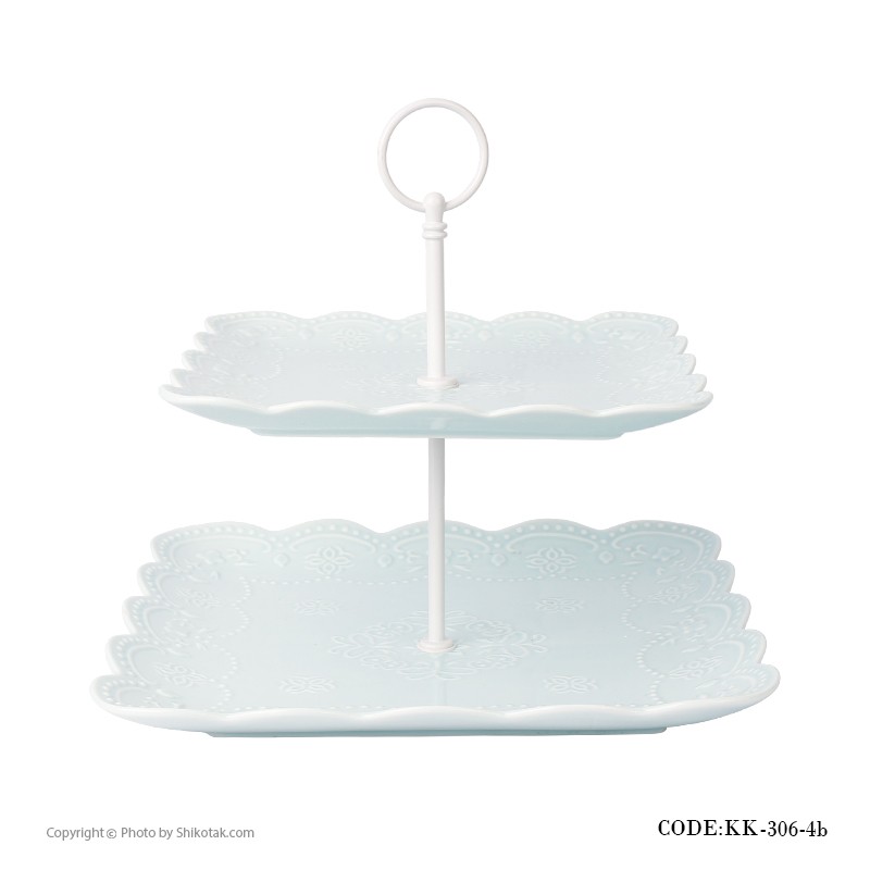 شیرینی خوری دو طبقه مربع طرح دار مدل BLUE