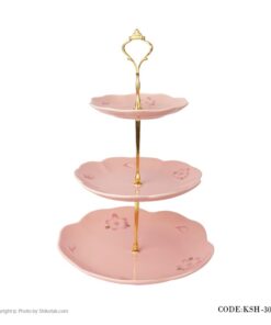 شیرینی خوری سه طبقه صورتی دسته دار