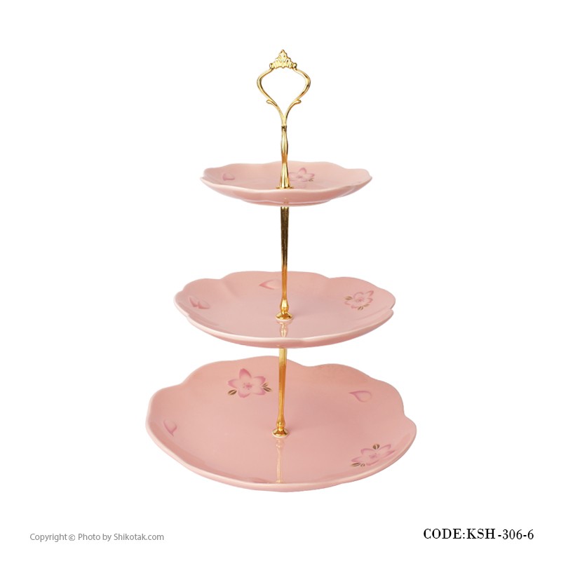 شیرینی خوری سه طبقه صورتی دسته دار