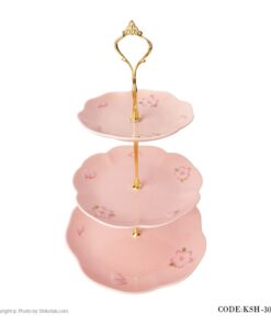 شیرینی خوری سه طبقه صورتی دسته دار