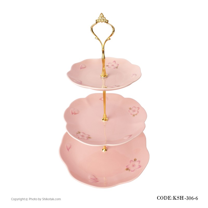 شیرینی خوری سه طبقه صورتی دسته دار