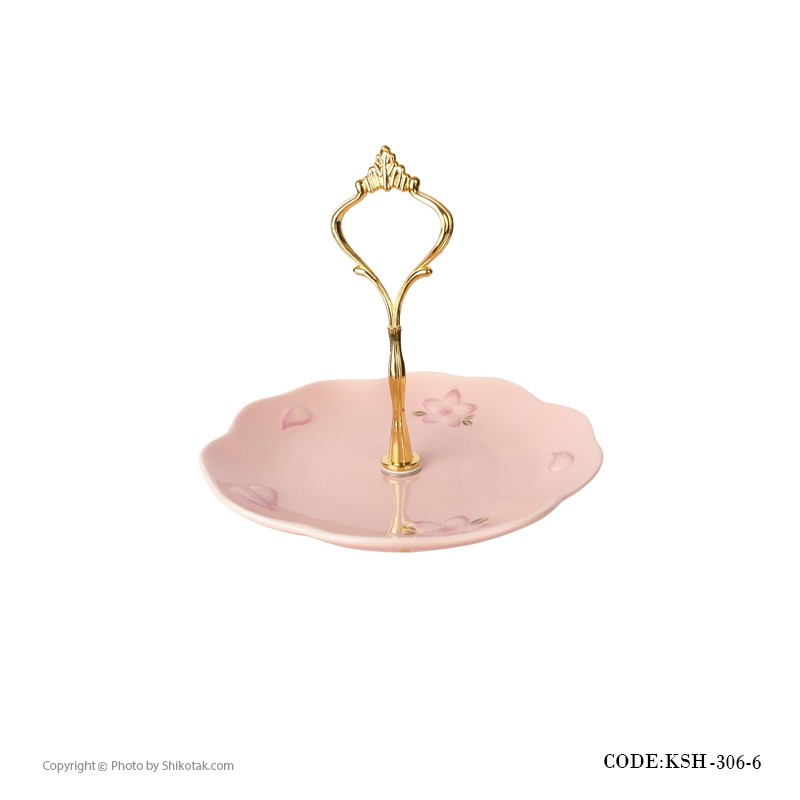 شیرینی خوری سه طبقه صورتی دسته دار