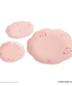 شیرینی خوری سه طبقه صورتی دسته دار