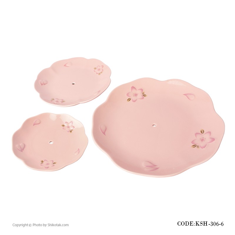 شیرینی خوری سه طبقه صورتی دسته دار