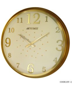 ساعت دیواری فلزی نگینی طلایی صفحه سفید