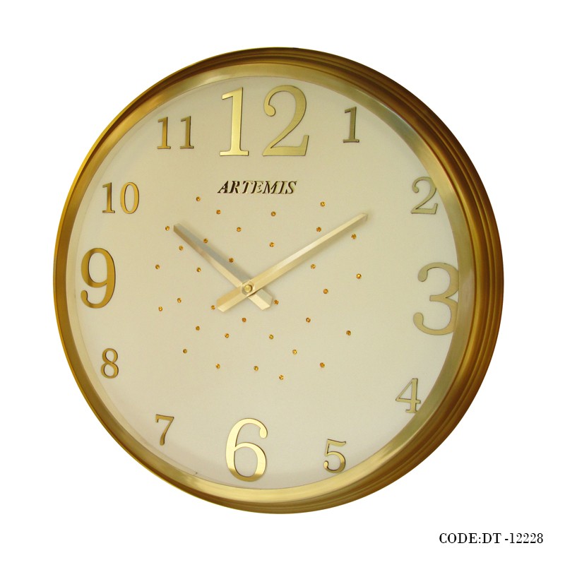 ساعت دیواری فلزی نگینی طلایی صفحه سفید