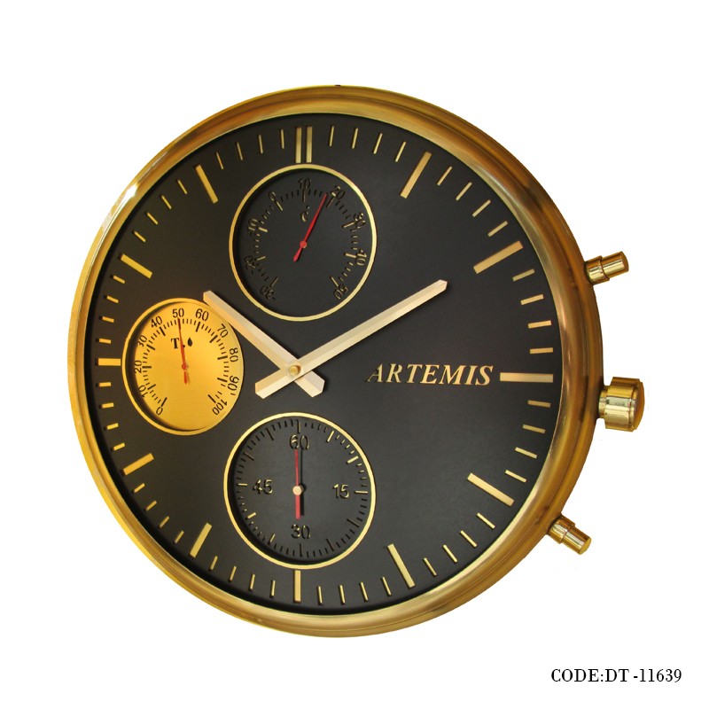 ساعت دیواری فلزی سه دکمه گلد طرح ساعت مچی