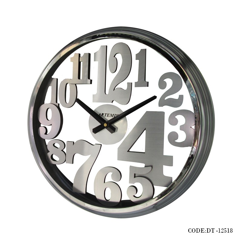 ساعت دیواری فلزی سیلور مدل اعداد درشت