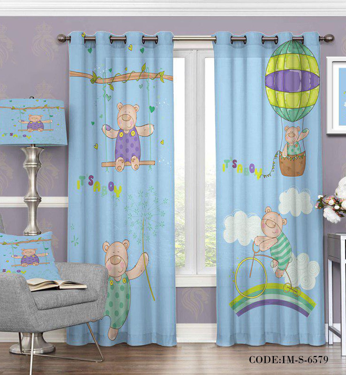 پرده کودک خرس بازیگوش مدل 6579