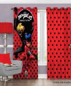 پرده دو تکه کودک لیدی باگ و کت نویز مدل 6582