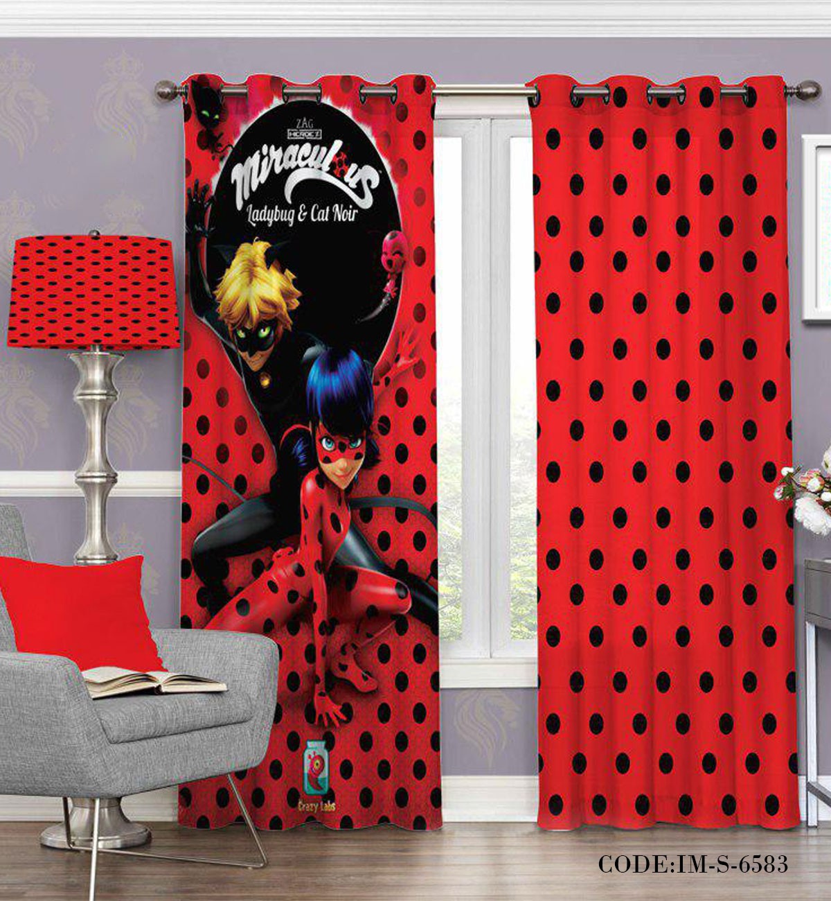 پرده دو تکه کودک لیدی باگ و کت نویز مدل 6582