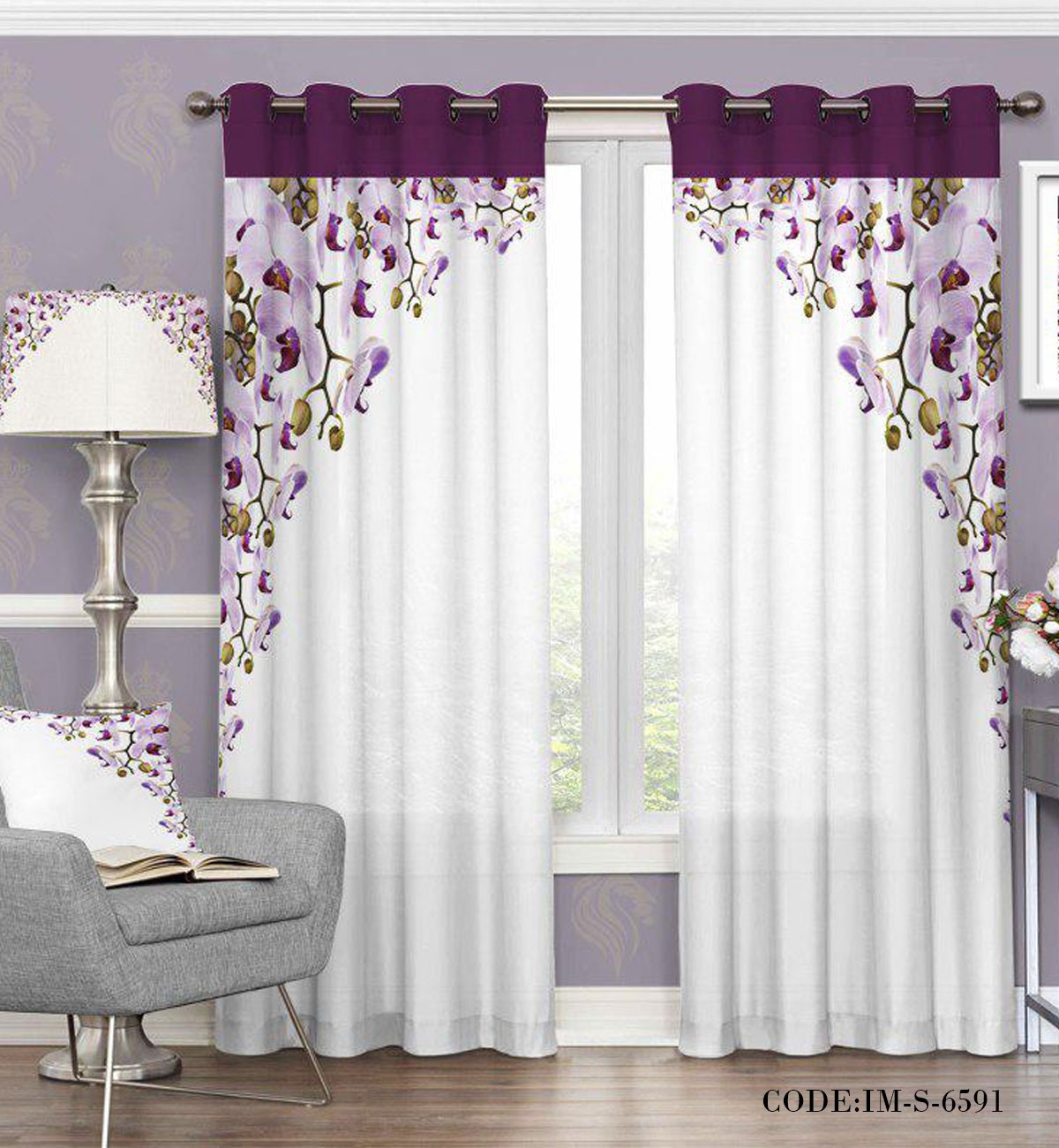 پرده اتاق خواب طرح ارکیده مدل 6591