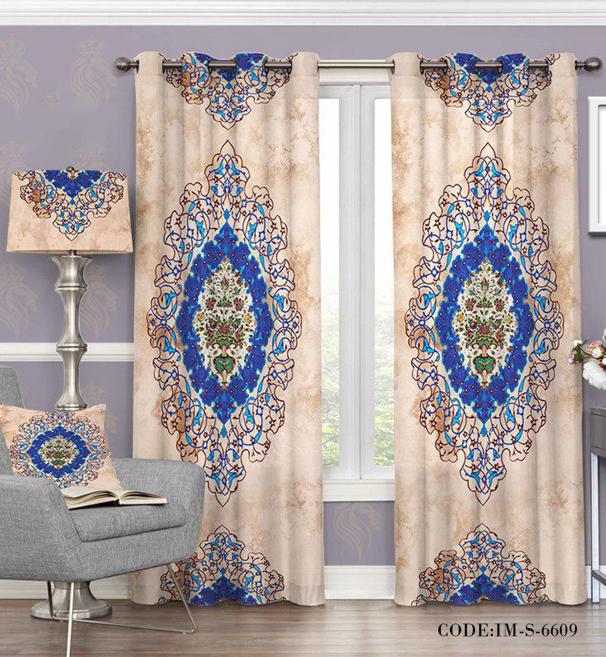 پرده کلاسیک طرح فرش مدل 6609