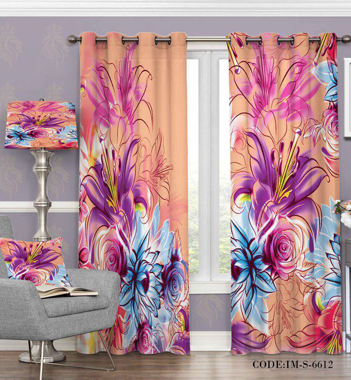 پرده فانتزی گل درشت مدل 6612