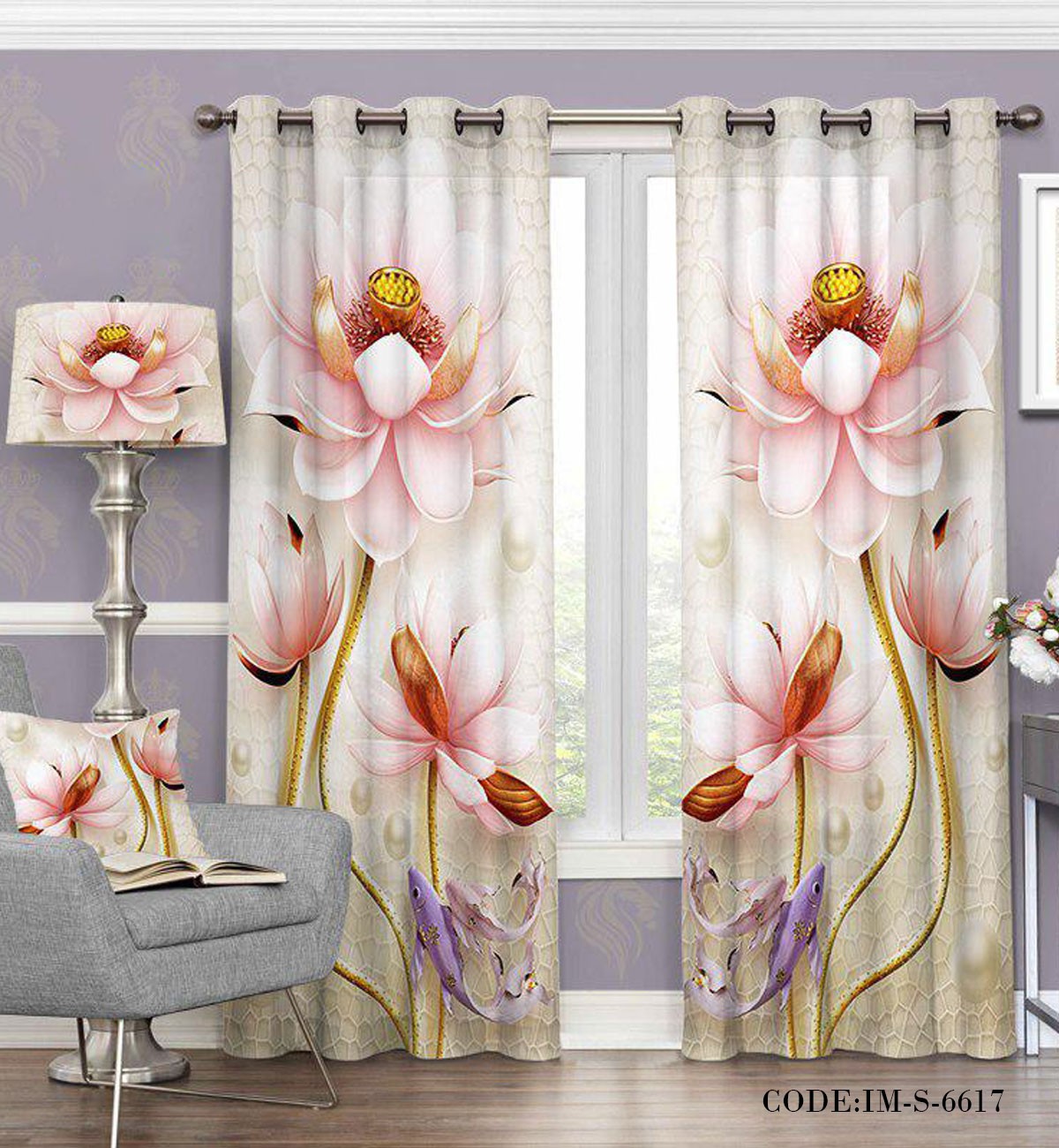 پرده پانچی فانتزی گل های بهاری مدل 6617