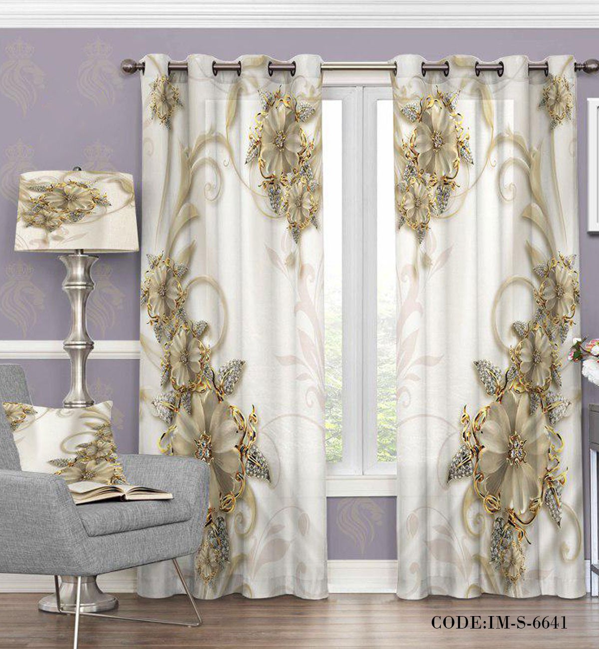 پرده پانچی گل طلا مدل 6641